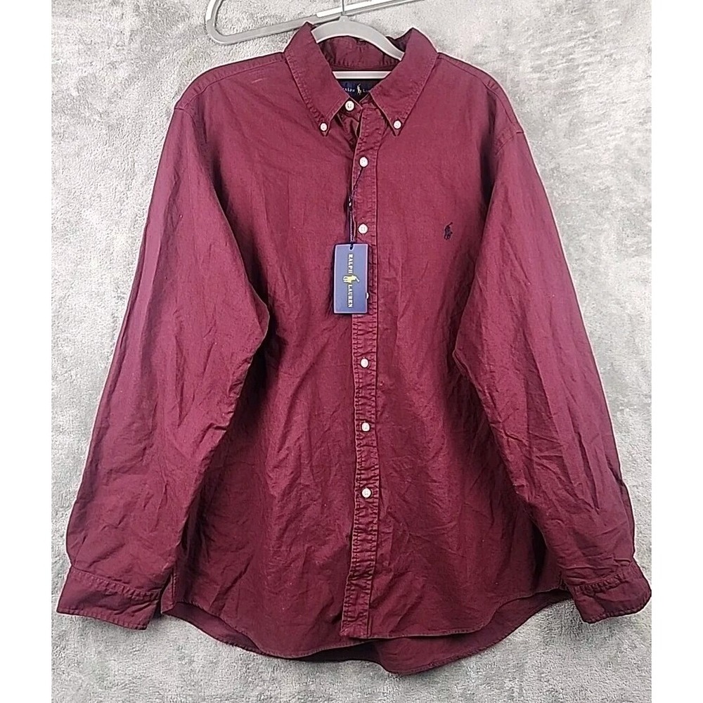 Ralph Lauren Shirt Mens 2XL Burgundy Long Sleeve Button Down Pony NWT